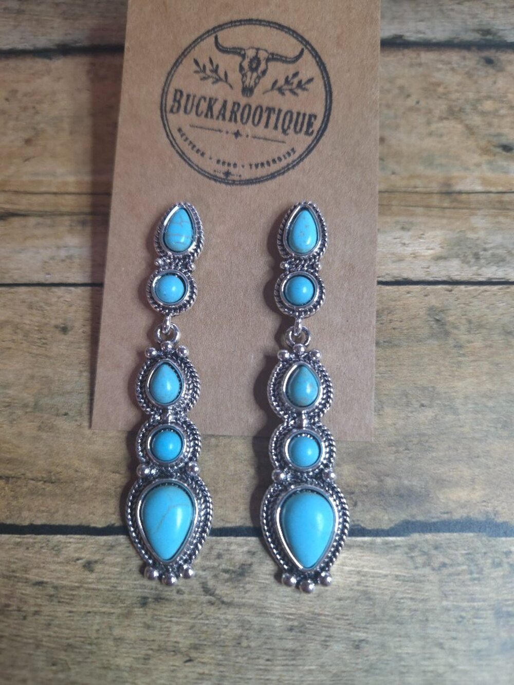 Turquoise Concho Dangle Earrings Western Southwestern Boho Rodeo Jewelry